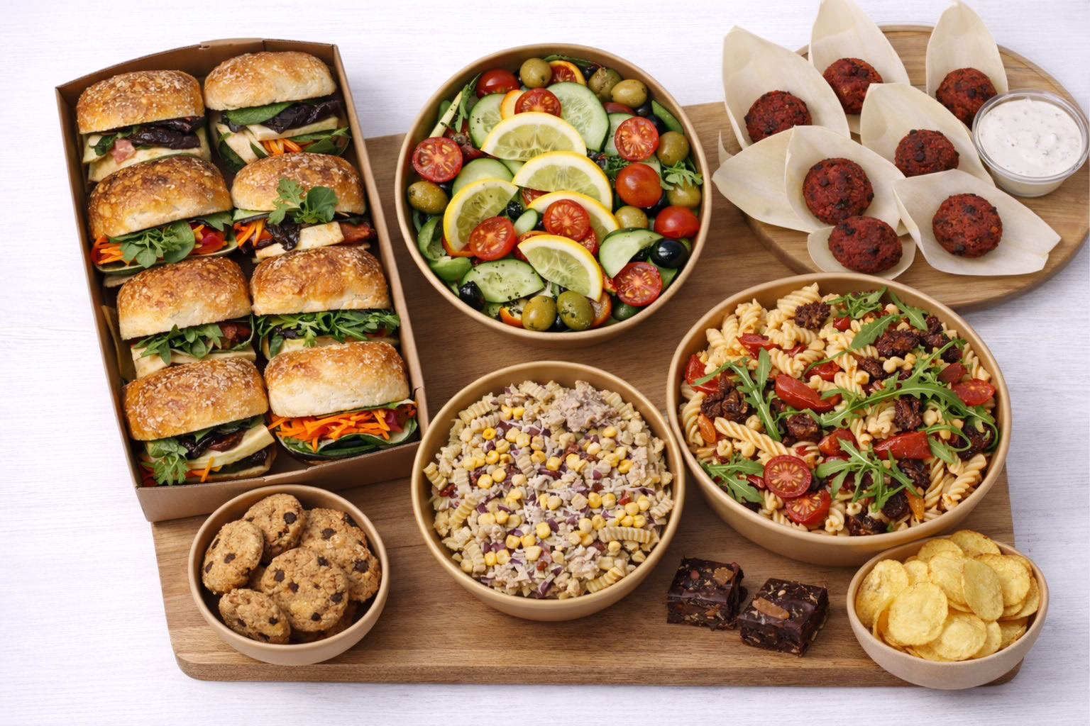 Buffet N°2 - Sandwiches, salads, falafels, crisps and cake bites