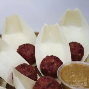 Beetroot Falafel & Satay Dip (Vegan)